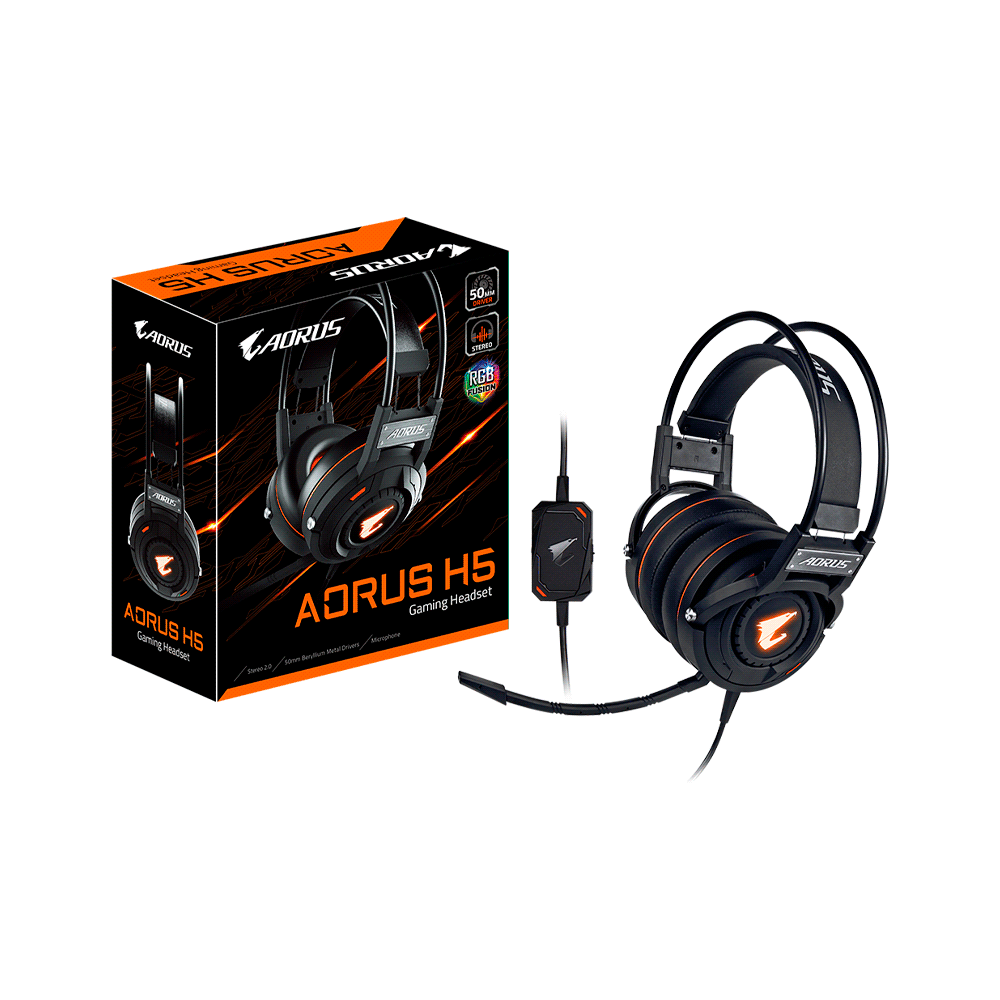 AURICULAR CON MICROFONO GAMER GIGABYTE GP-AORUS-H5 USB2.0/3.5MM 2 JACK NEGRO - Imagen 2