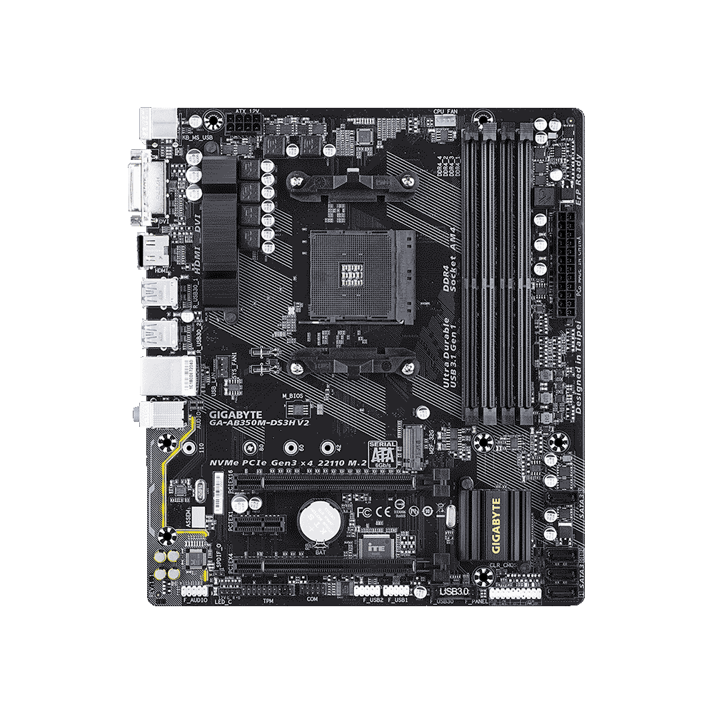 PLACA MADRE GIGABYTE AM4 AB350M-DS3H V2 V/S/R/DVI/HDMI/M2/DDR4/MATX/RGB - Imagen 2
