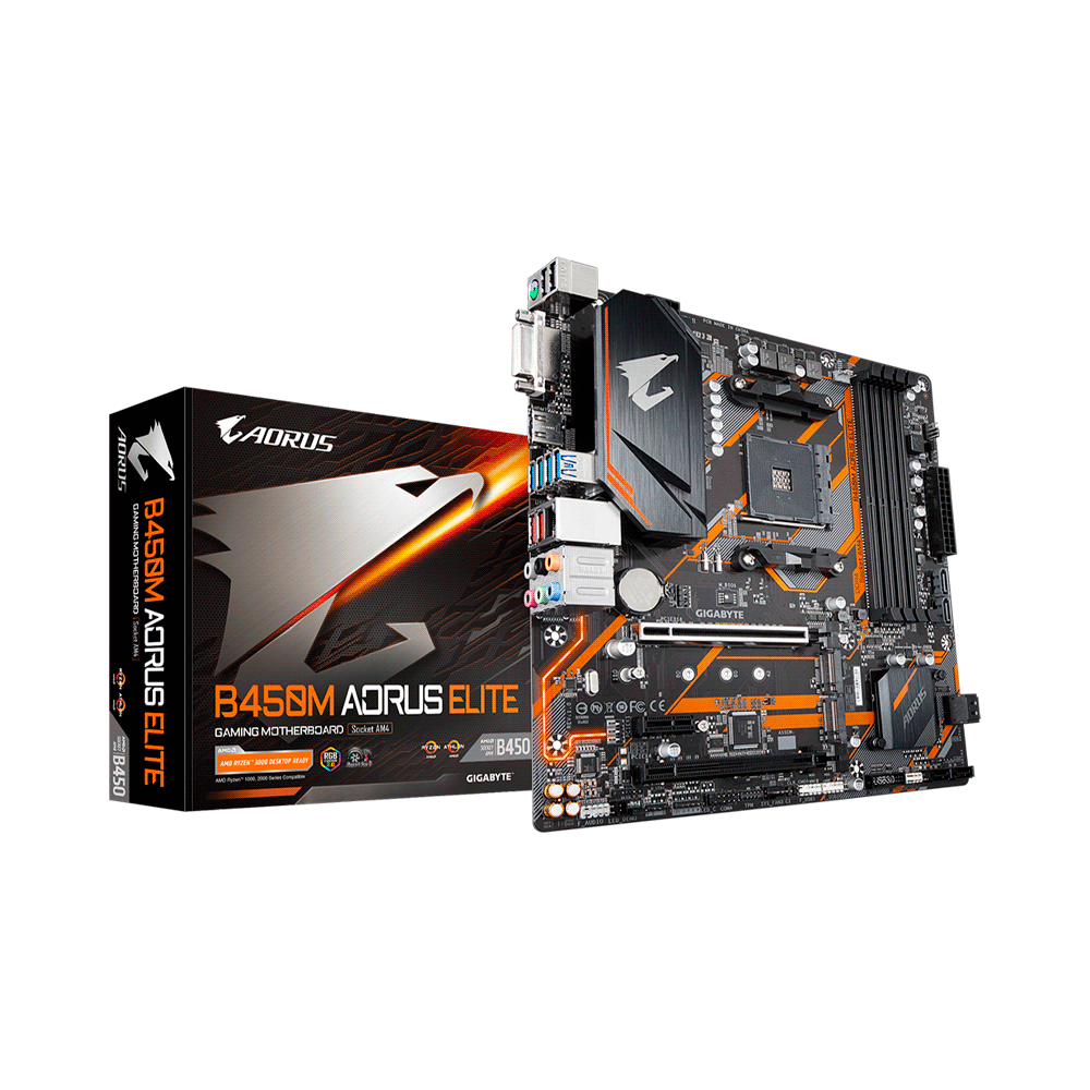 Placa Madre Gigabyte Am4 B450m Aorus Elite S/R/Hdmi/Dvi/M2/Ddr4/Matx/Rgb