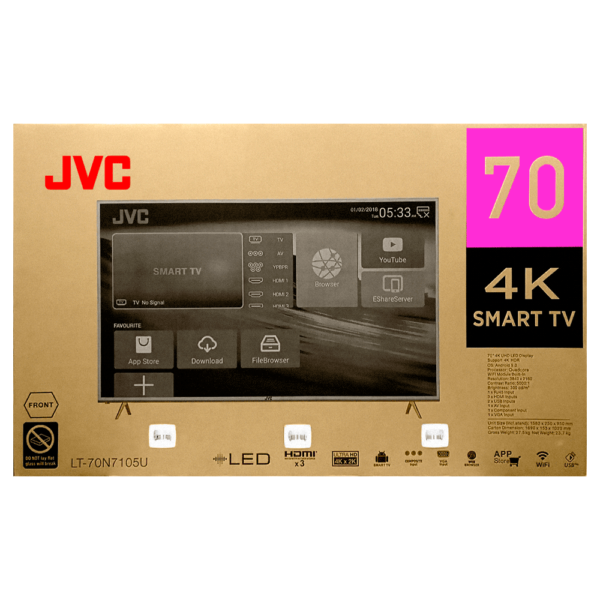 TELEVISOR 70" JVC LT-70N7105U 4K UHD/HDR/DIG/SMART/3HDMI/2USB/BT - Imagen 3