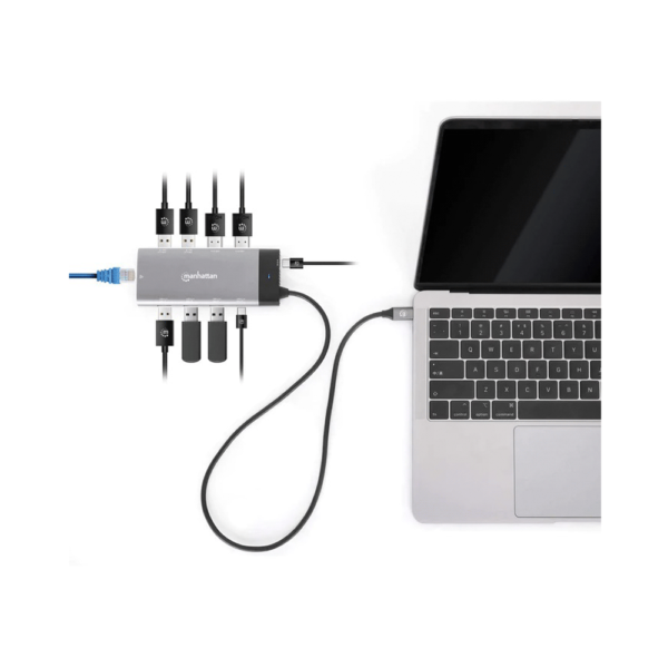 HUB USB-C 3.2 MANHATTAN 10 EN 1 8K/10GBPS/RJ45 GRIS 130714 - Imagen 4