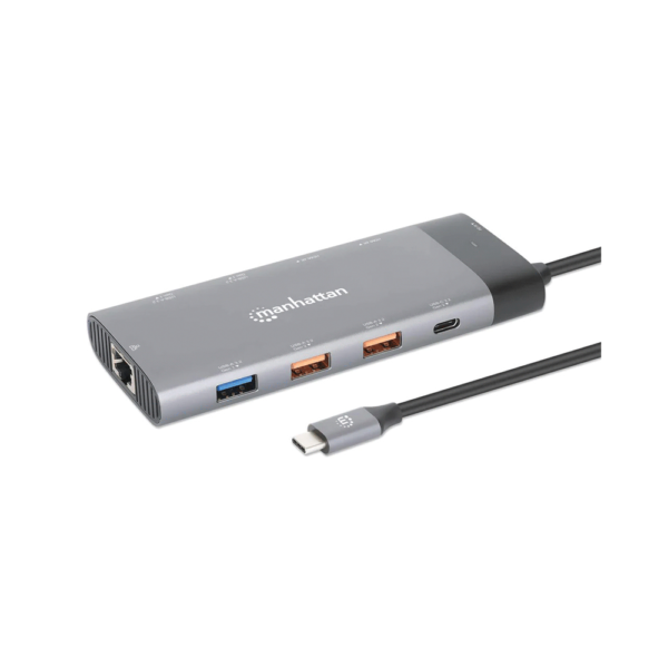 HUB USB-C 3.2 MANHATTAN 10 EN 1 8K/10GBPS/RJ45 GRIS 130714