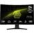 Monitor gamer curvo MSI MAG 242C de 24 pulgadas encendido mostrando un fondo de pantalla con especificaciones del producto.