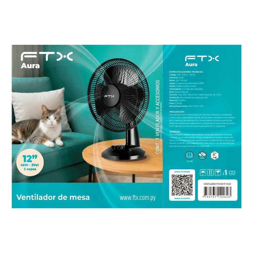 Ventilador De Mesa Ftx 3 Vel Aura 45w 220v Neg/Met Hb-Tf-15-02 - Imagen 5