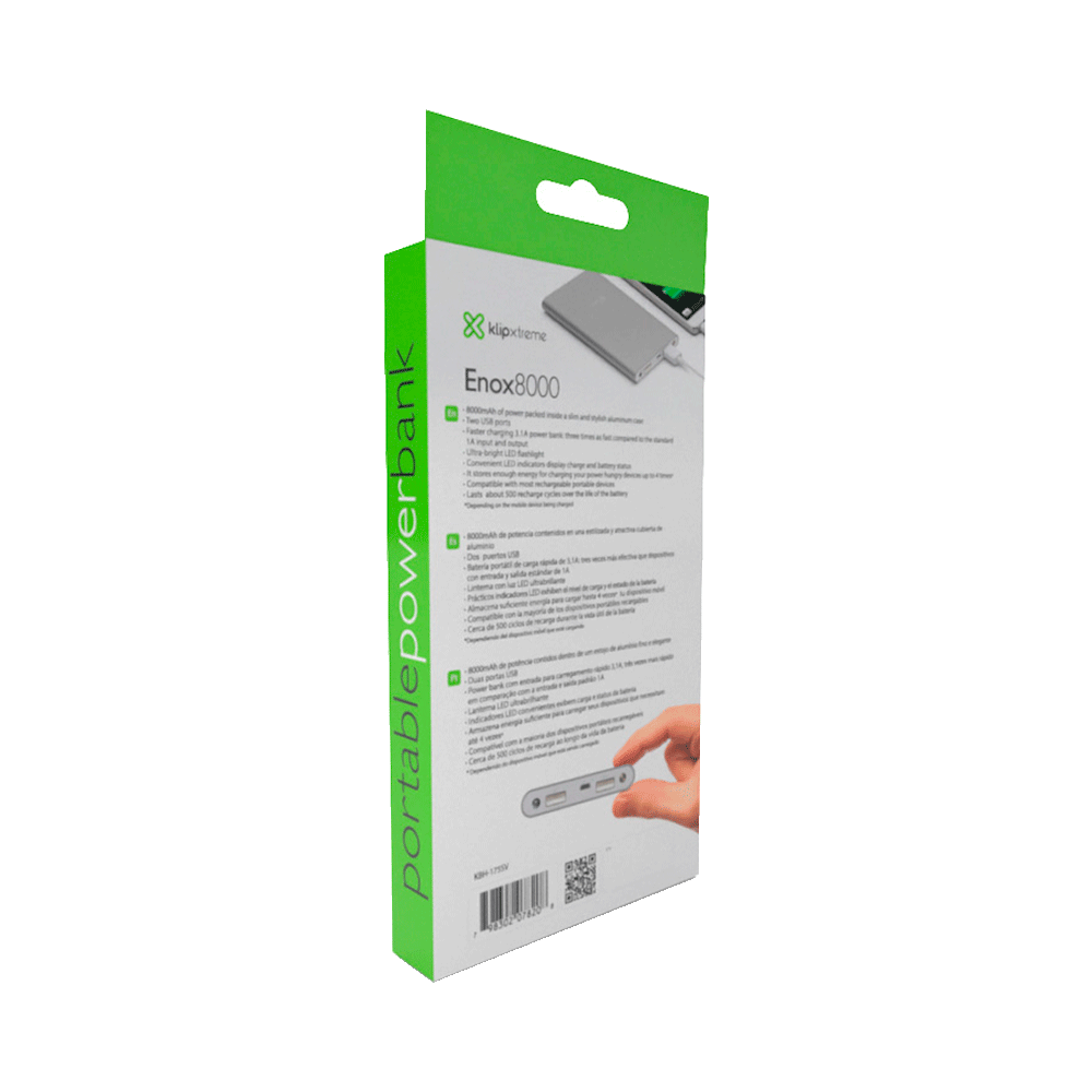 Cargador Klip Power Bank Kbh-175sv Fino 8000mah Gris - Imagen 3