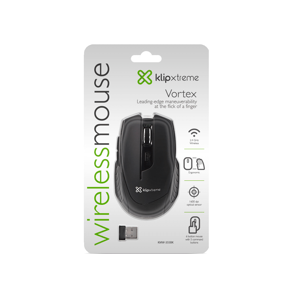 Mouse Klip W. Kmw-355bk Vortex 1600dpi/3d 6 Bot/ Negro - Imagen 3