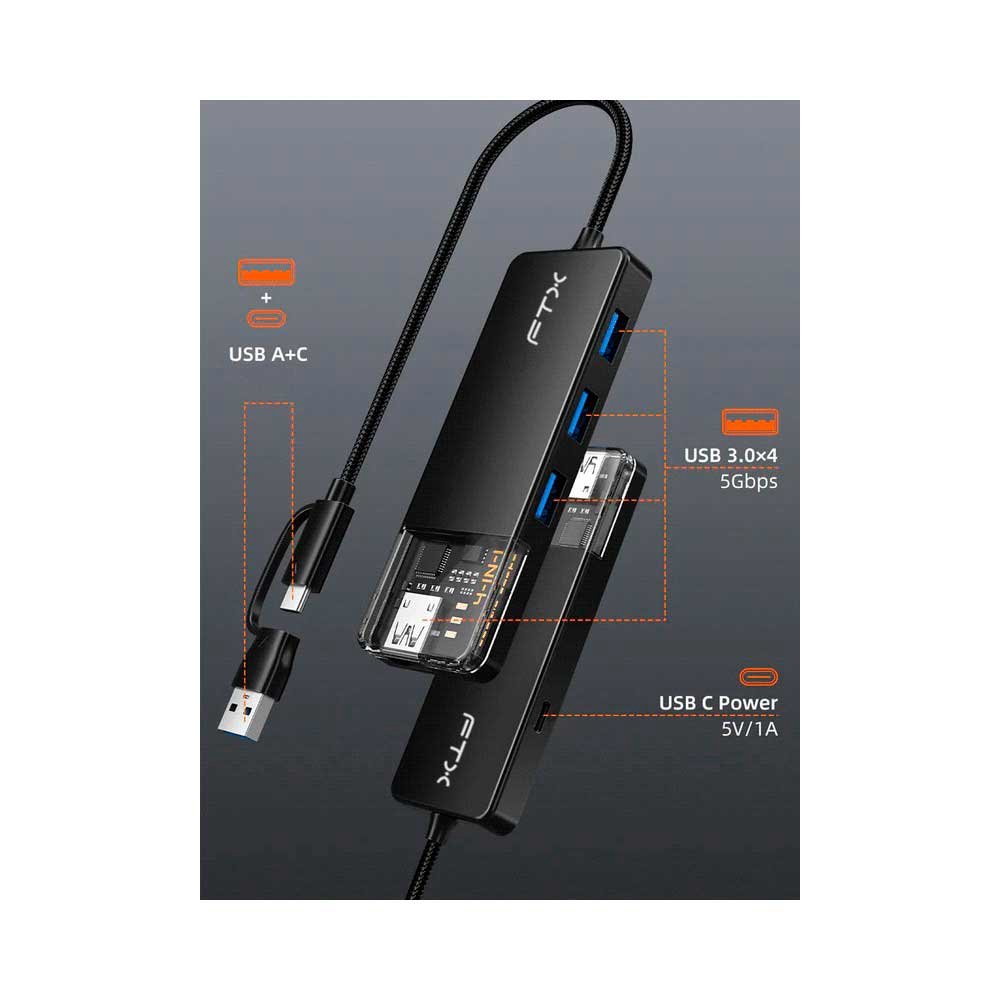 Hub Usb-C 3.0 / Usb-A De 4 Puertos Ftx-Hubt3-Pb 5gbps/5v - Imagen 3