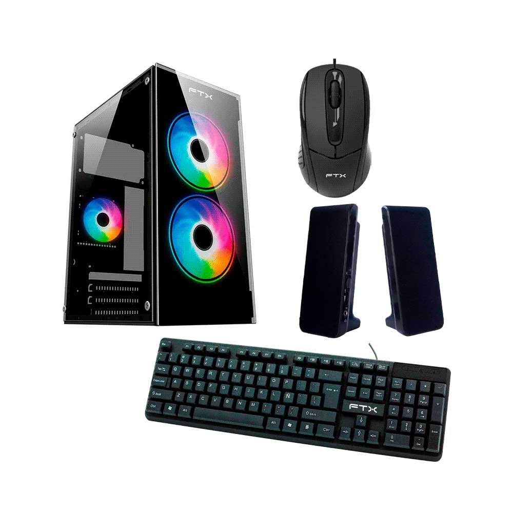 Gabinete Kit Ftx255 C/Fuente 500w Mouse+Tecl+Spk+Lat Fron Transp Matx/Mitx