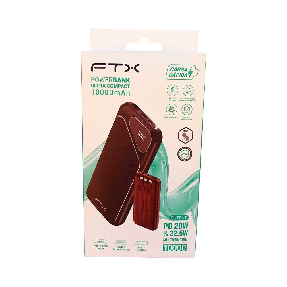 Cargador Portatil Ftx 10000mah 22.5w Pb-10lcd-Bk Power Bank Negro - Imagen 5