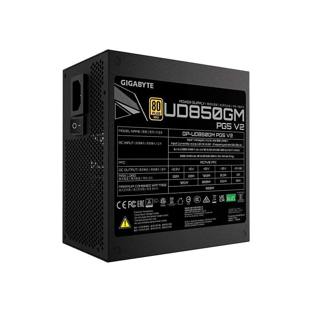 FUENTE 850W GIGABYTE 80PLUS GOLD FULL MODULAR BIVOLT GP-UD850GM PG5 V2 - Imagen 3